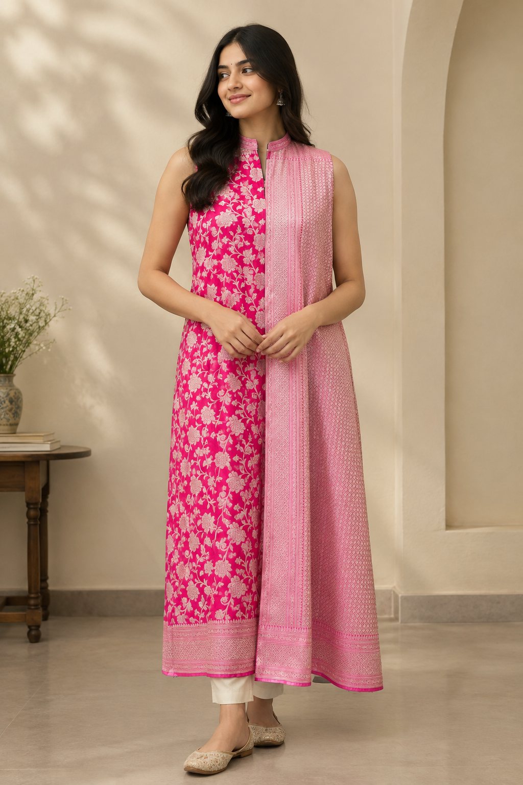 Pink woven silk party outfit
