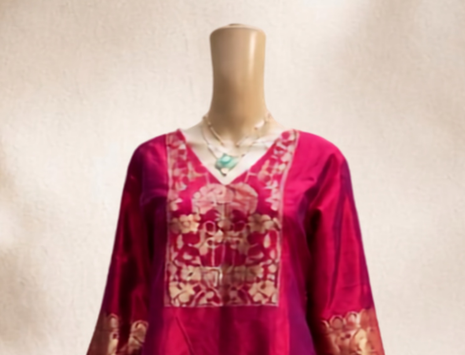 Silk suit with gold embroidered yoke from SILKWaala